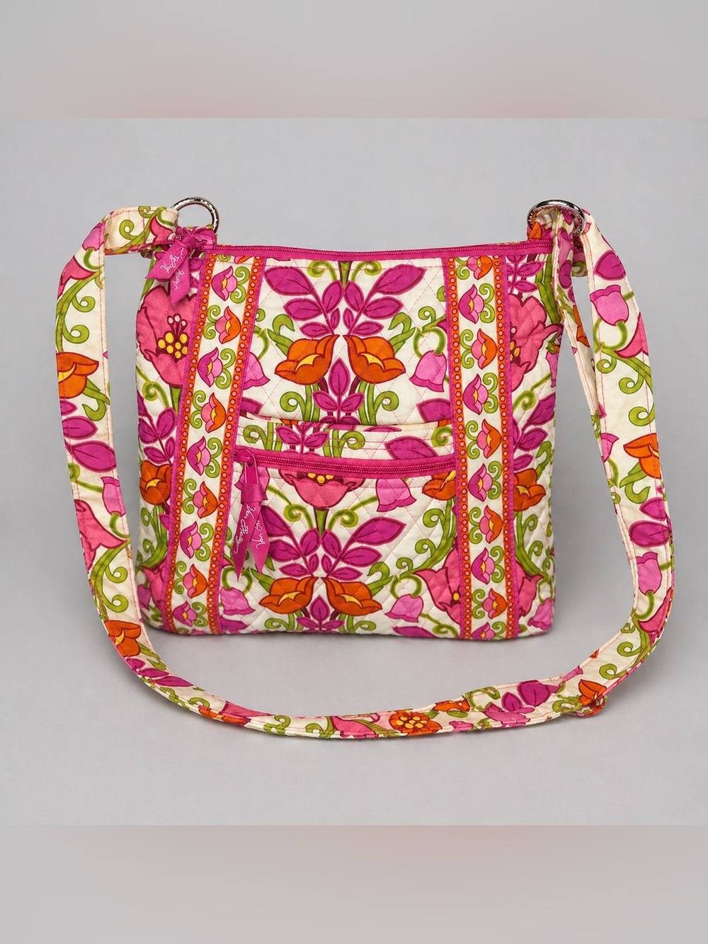 Vera Bradley Quilted Floral Hipster Crossbody Pink Orange Green Zip Pocket